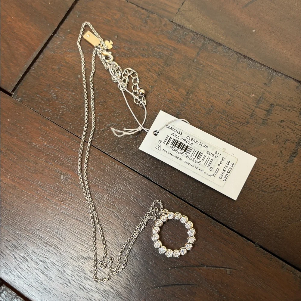 Kate Spade Full Circle Necklace Silver Colored with Clear Stones New with pouch‎